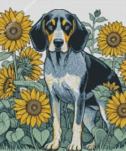 Bluetick Coonhound And Sunflowers Diamond Painting