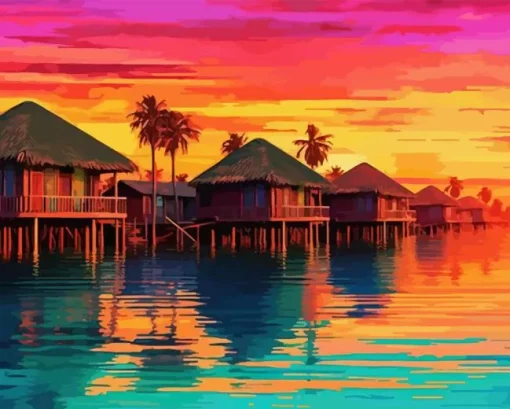 Bora Bora Beach Huts Diamond Painting