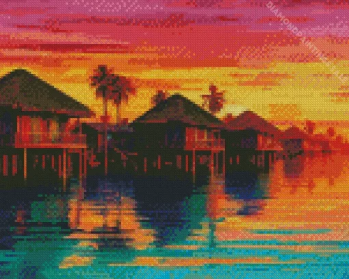 Bora Bora Beach Huts Diamond Painting