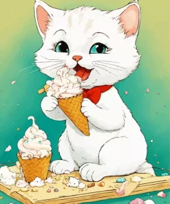 Cat Eating Ice Cream Diamond Painting