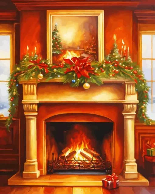 Christmas Fireplace Romantic Diamond Painting