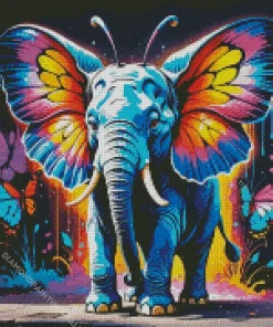 Colorful Elephant With Butterfly Diamond Painting
