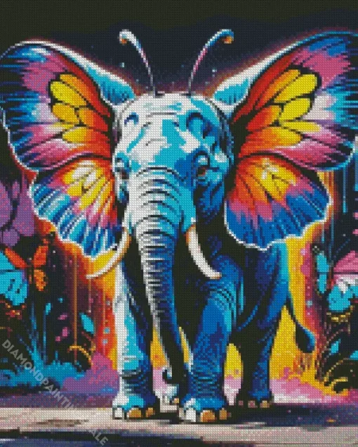 Colorful Elephant With Butterfly Diamond Painting