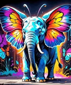 Colorful Elephant With Butterfly Diamond Painting