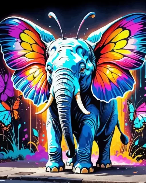 Colorful Elephant With Butterfly Diamond Painting