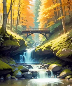 Cool Forest Waterfall Diamond Painting