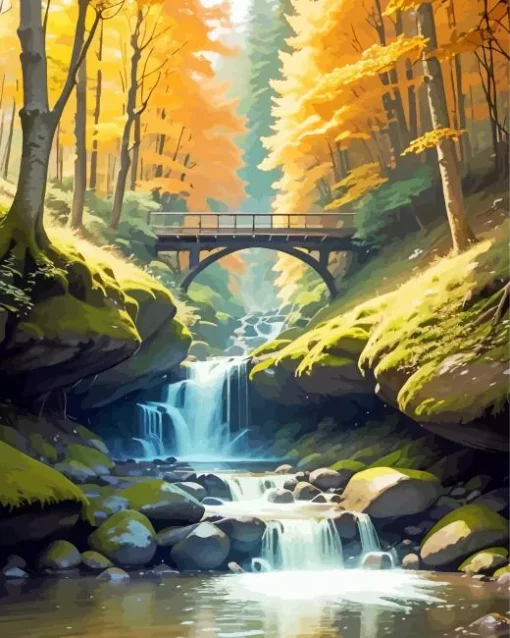 Cool Forest Waterfall Diamond Painting