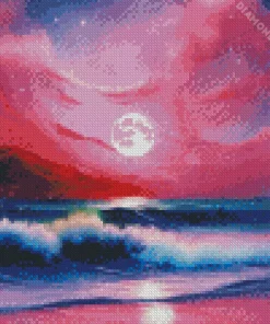 Cool Full Moon Beach Art Diamond Painting