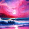 Cool Full Moon Beach Art Diamond Painting