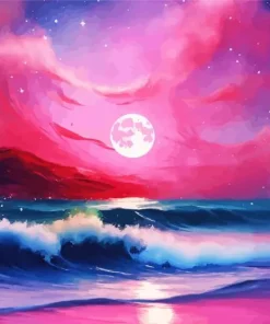 Cool Full Moon Beach Art Diamond Painting