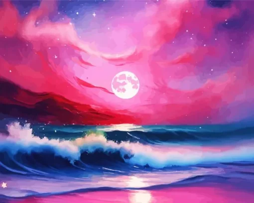 Cool Full Moon Beach Art Diamond Painting