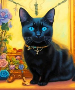 Cute Black Cat With Blue Eyes Animal Diamond Painting