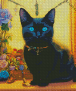 Cute Black Cat With Blue Eyes Animal Diamond Painting