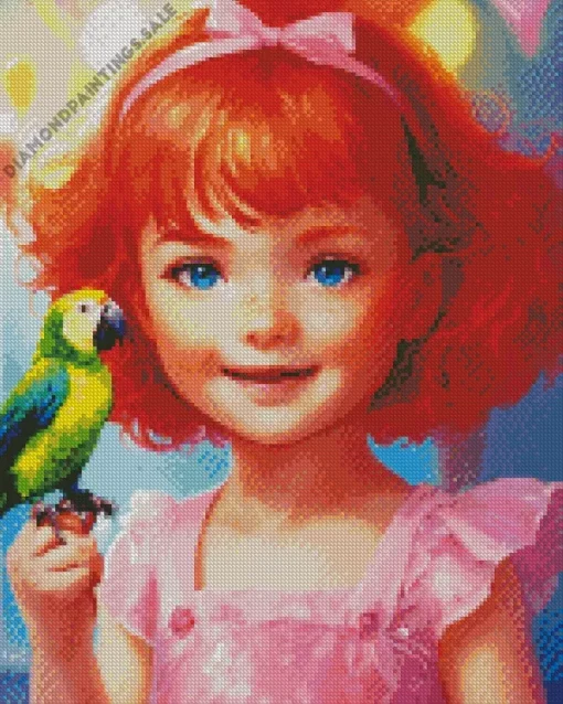 Cute Girl And Bird Diamond Painting