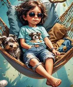 Cute Girl Hammock Diamond Painting