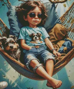 Cute Girl Hammock Diamond Painting