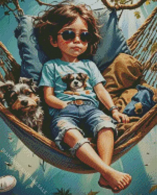 Cute Girl Hammock Diamond Painting