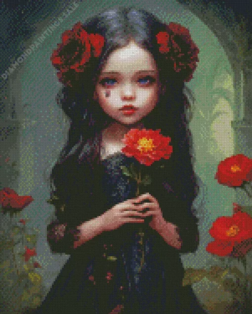 Cute Goth Girl And Flower Diamond Painting