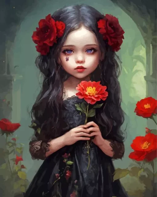 Cute Goth Girl And Flower Diamond Painting