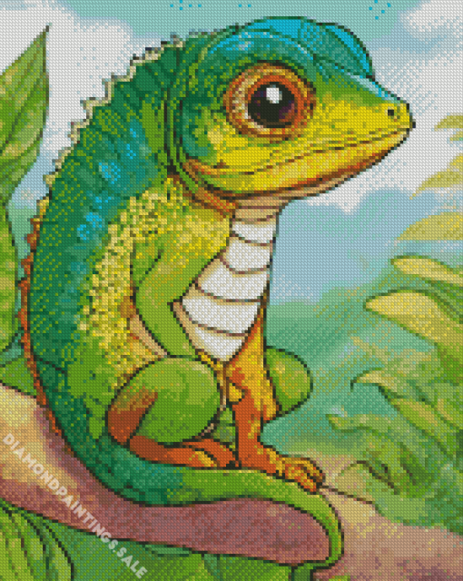 Cute Green Lizard Diamond Painting