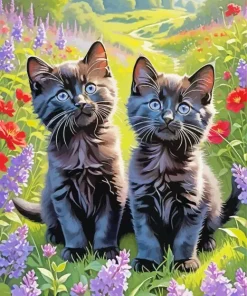 Dark Blue Eyed Black Cats Diamond Painting