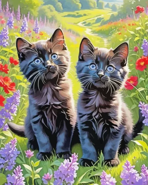 Dark Blue Eyed Black Cats Diamond Painting