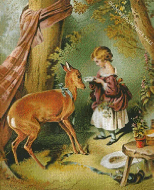 Deer And Girl Diamond Painting