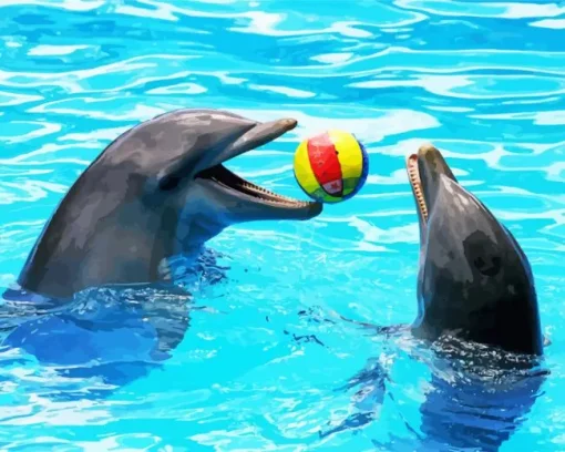 Dolphin Playing With Ball Diamond Painting