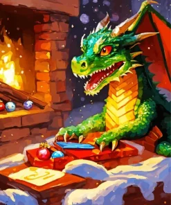 Dragon And Fireplace Romantic Diamond Painting