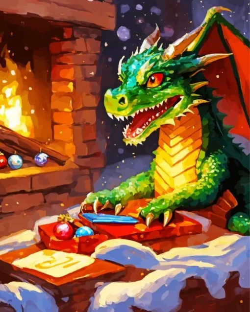 Dragon And Fireplace Romantic Diamond Painting