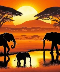 Elephants Family Silhouette Diamond Painting