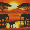 Elephants Family Silhouette Diamond Painting