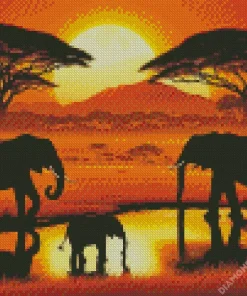 Elephants Family Silhouette Diamond Painting