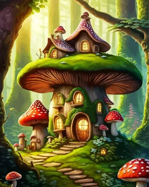 Fairy Mushroom House Art Diamond Painting