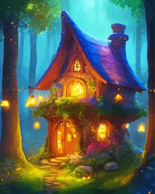 Fantasy Forest Cabin Art Diamond Painting
