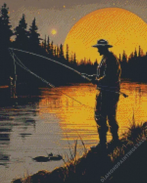 Fishing Silhouette Diamond Painting