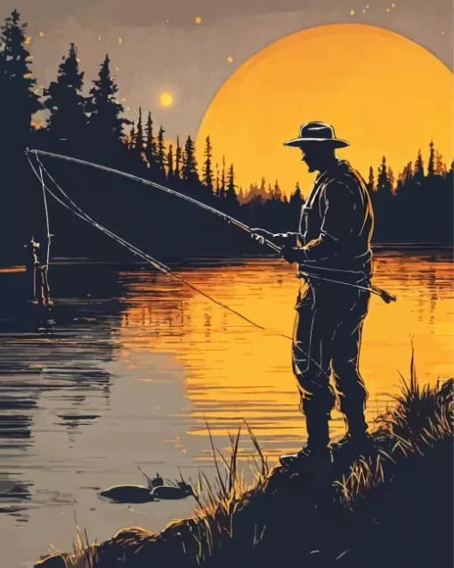 Fishing Silhouette Diamond Painting