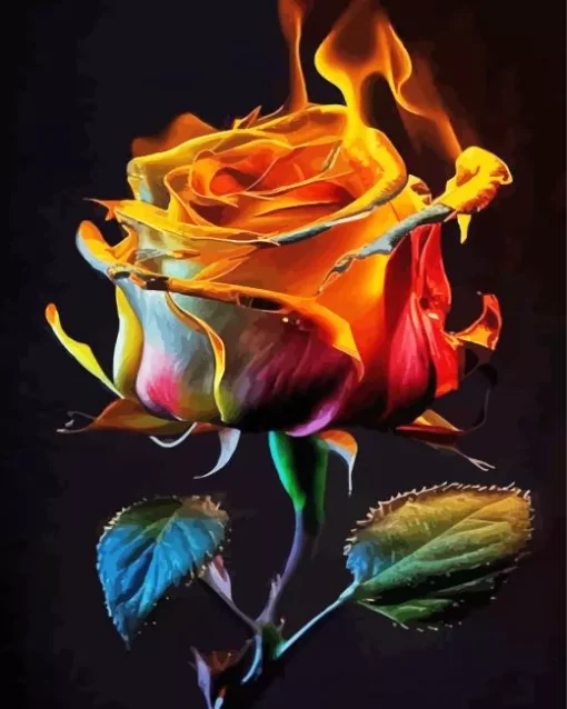 Flaming Rose Diamond Painting