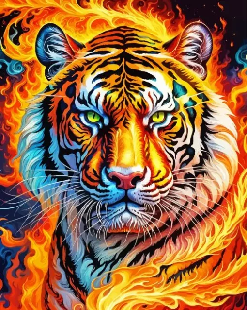 Flaming Tiger Art Diamond Painting