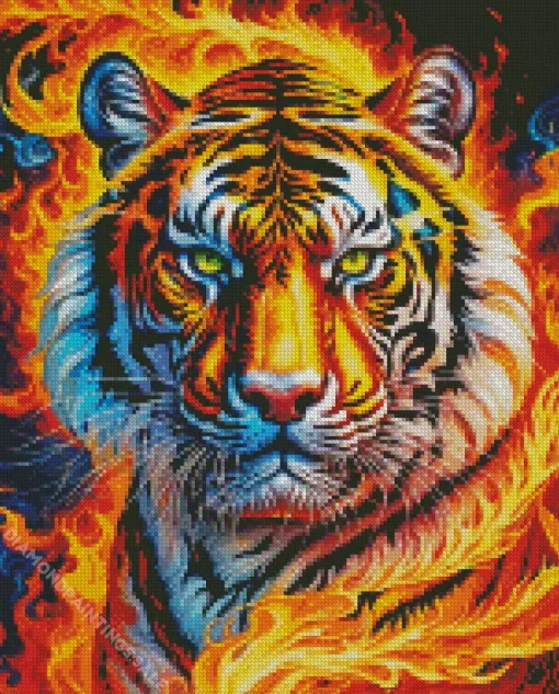 Flaming Tiger Art Diamond Painting