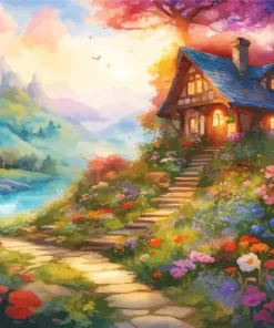 Floral Fantasy Cabin Diamond Painting