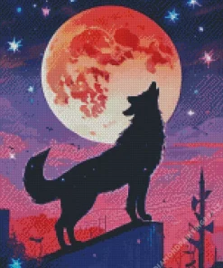 Galaxy Moon Howling Wolf Diamond Painting