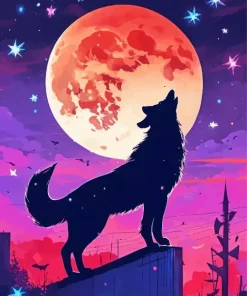 Galaxy Moon Howling Wolf Diamond Painting