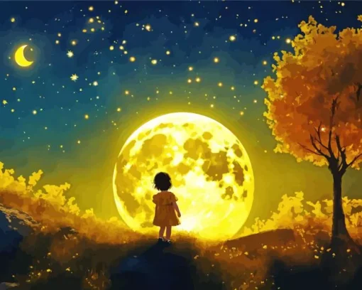 Girl And Moon Art Diamond Painting