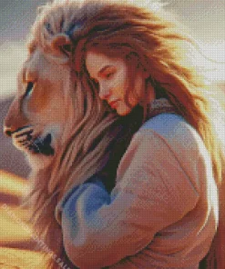 Girl Hugging Lion Diamond Painting