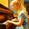 Girl Playing Piano Art Diamond Painting