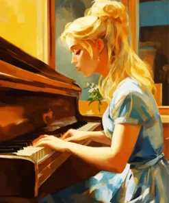 Girl Playing Piano Art Diamond Painting