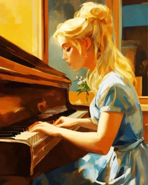 Girl Playing Piano Art Diamond Painting