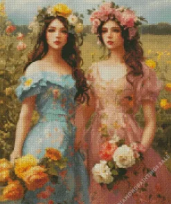 Girls Picking Flowers Art Diamond Painting