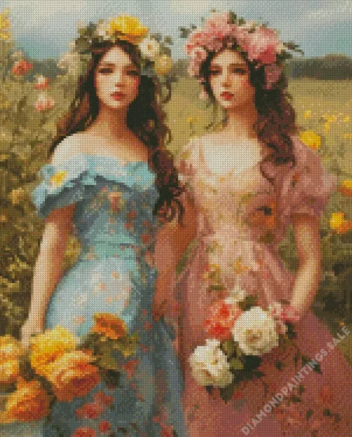 Girls Picking Flowers Art Diamond Painting